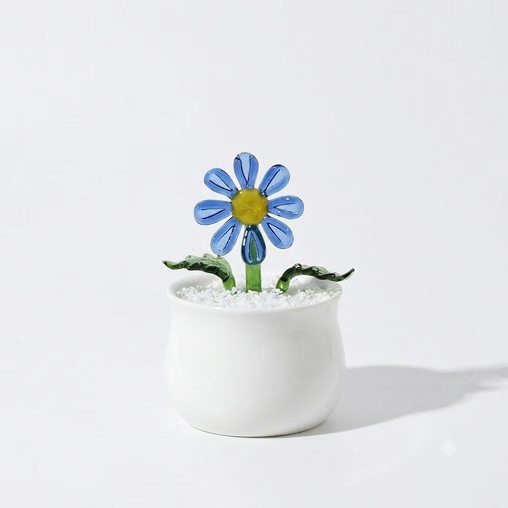 Handcrafted Glass Daisy Bouquet in Pot – Eternal Floral Desk Decor