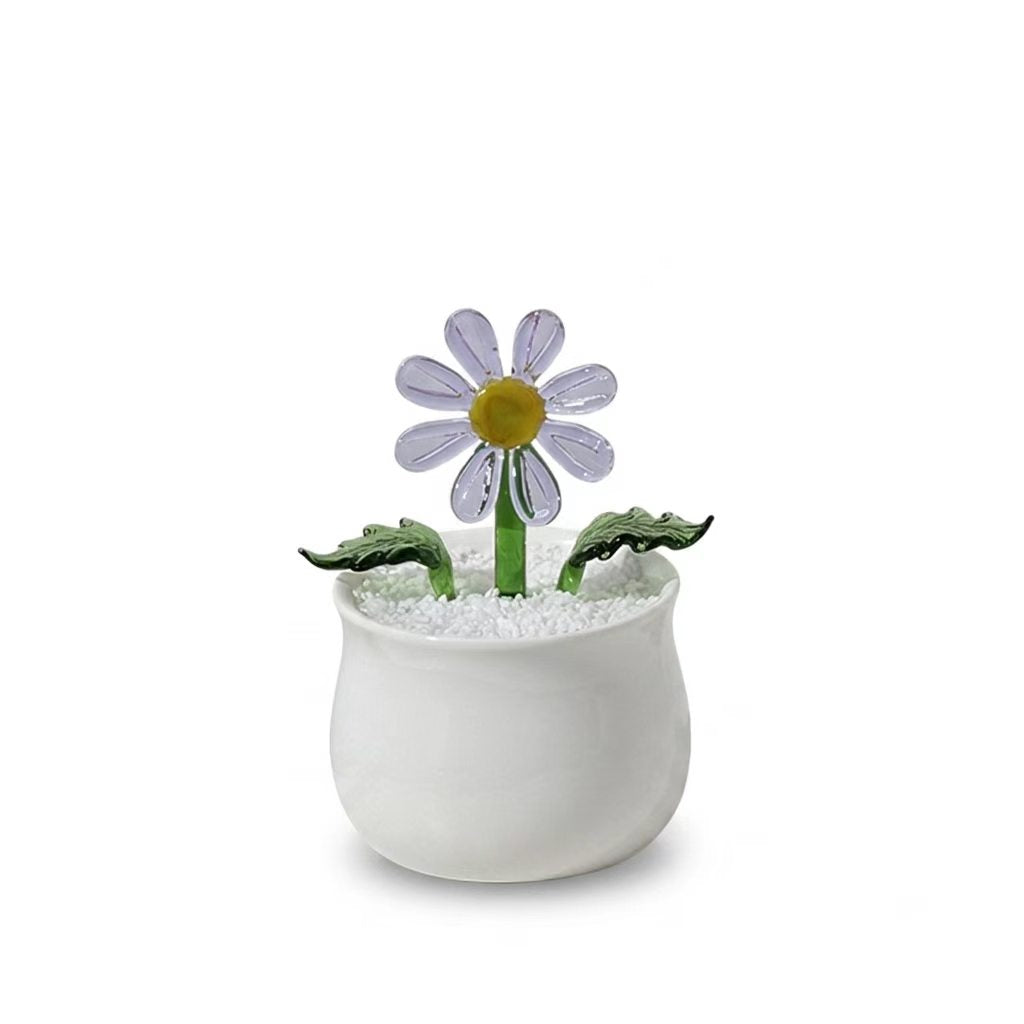 Handcrafted Glass Daisy Bouquet in Pot – Eternal Floral Desk Decor