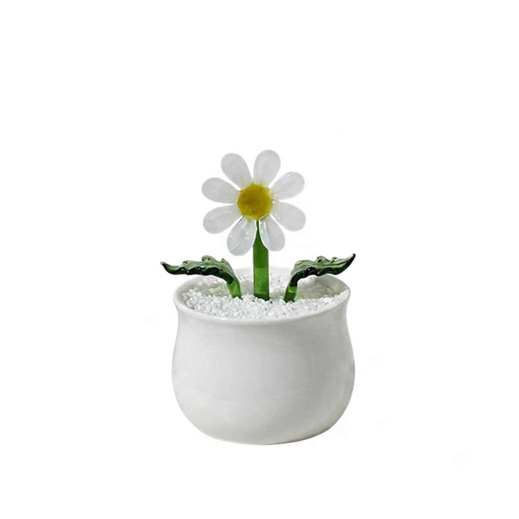 Handcrafted Glass Daisy Bouquet in Pot – Eternal Floral Desk Decor