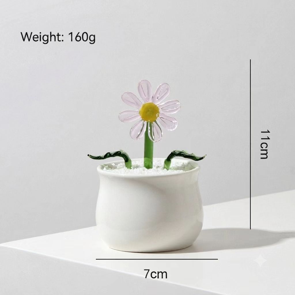 Handcrafted Glass Daisy Bouquet in Pot – Eternal Floral Desk Decor