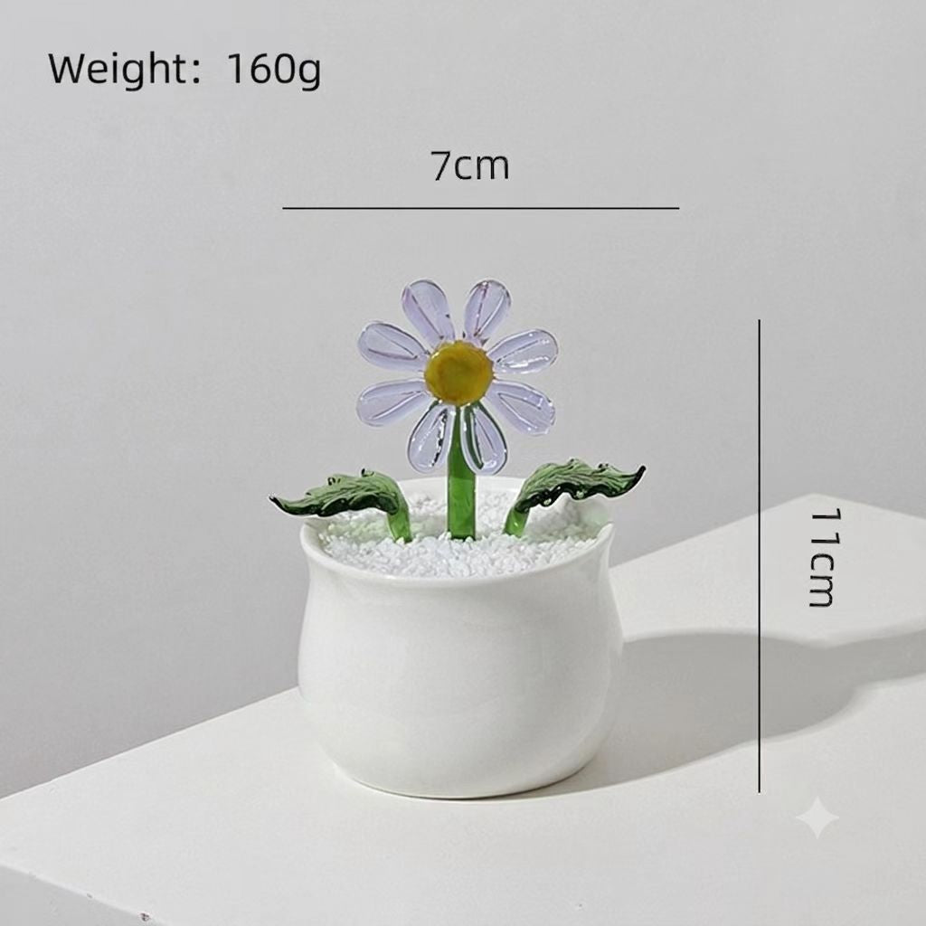 Handcrafted Glass Daisy Bouquet in Pot – Eternal Floral Desk Decor