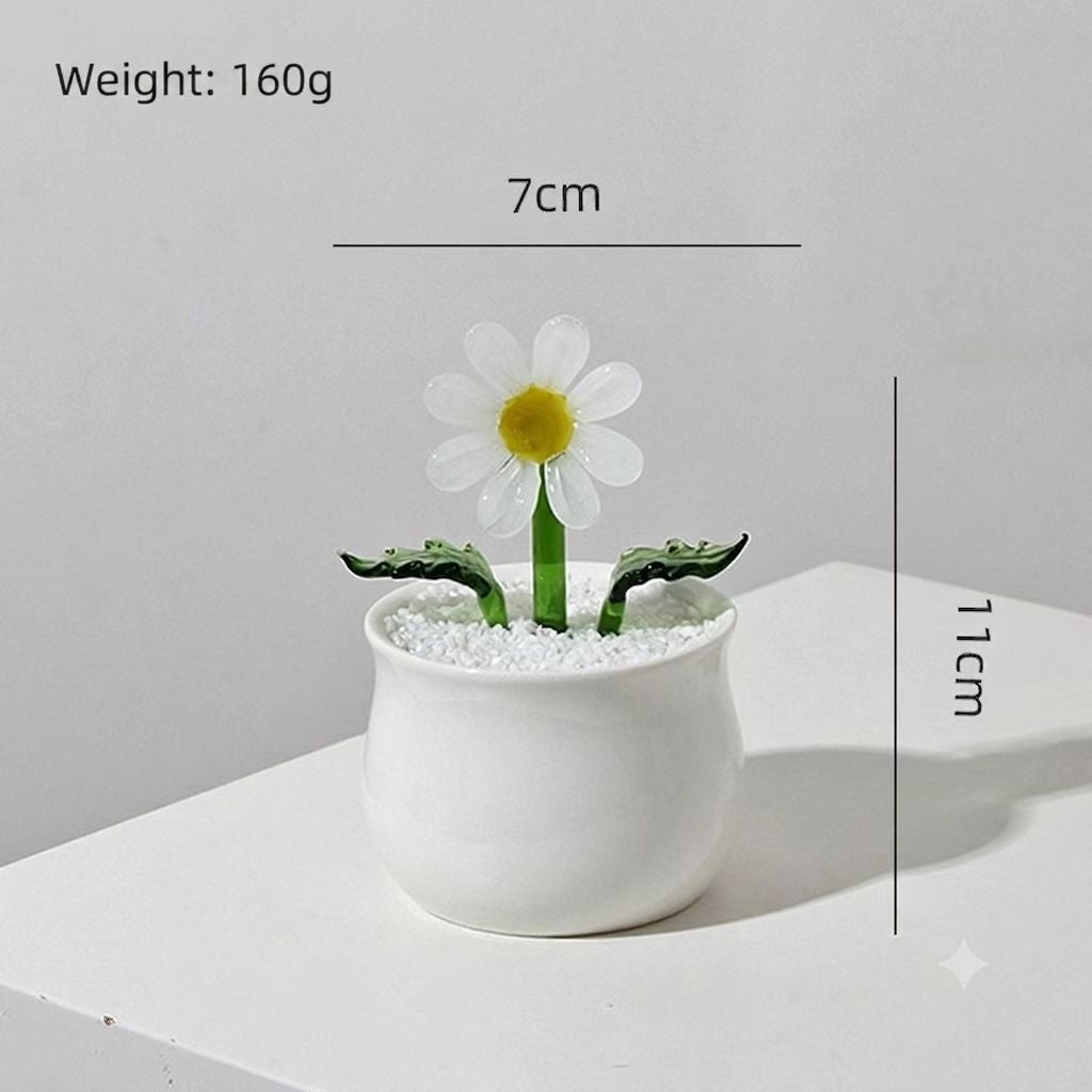 Handcrafted Glass Daisy Bouquet in Pot – Eternal Floral Desk Decor