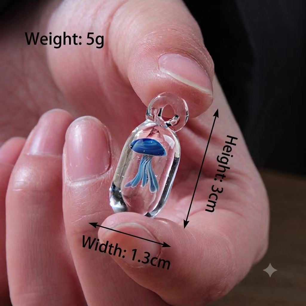 Handmade Lampwork Glass, Jellyfish Capsules,  Necklace/Pendant, 925 Sterling Silver, Ocean Jewelry, Unique Gift