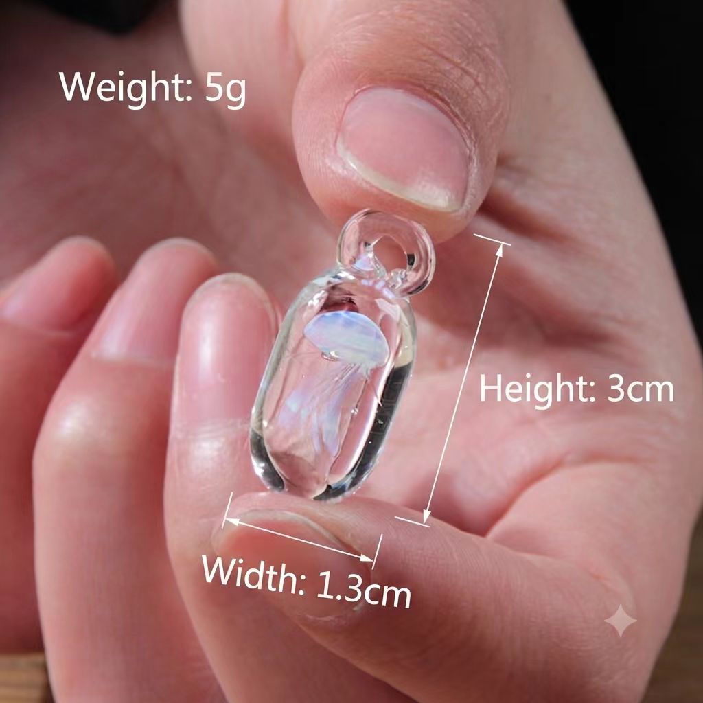 Handmade Lampwork Glass, Jellyfish Capsules,  Necklace/Pendant, 925 Sterling Silver, Ocean Jewelry, Unique Gift