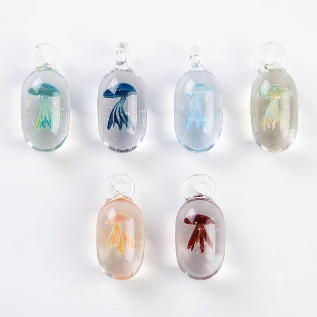 Handmade Lampwork Glass, Jellyfish Capsules,  Necklace/Pendant, 925 Sterling Silver, Ocean Jewelry, Unique Gift