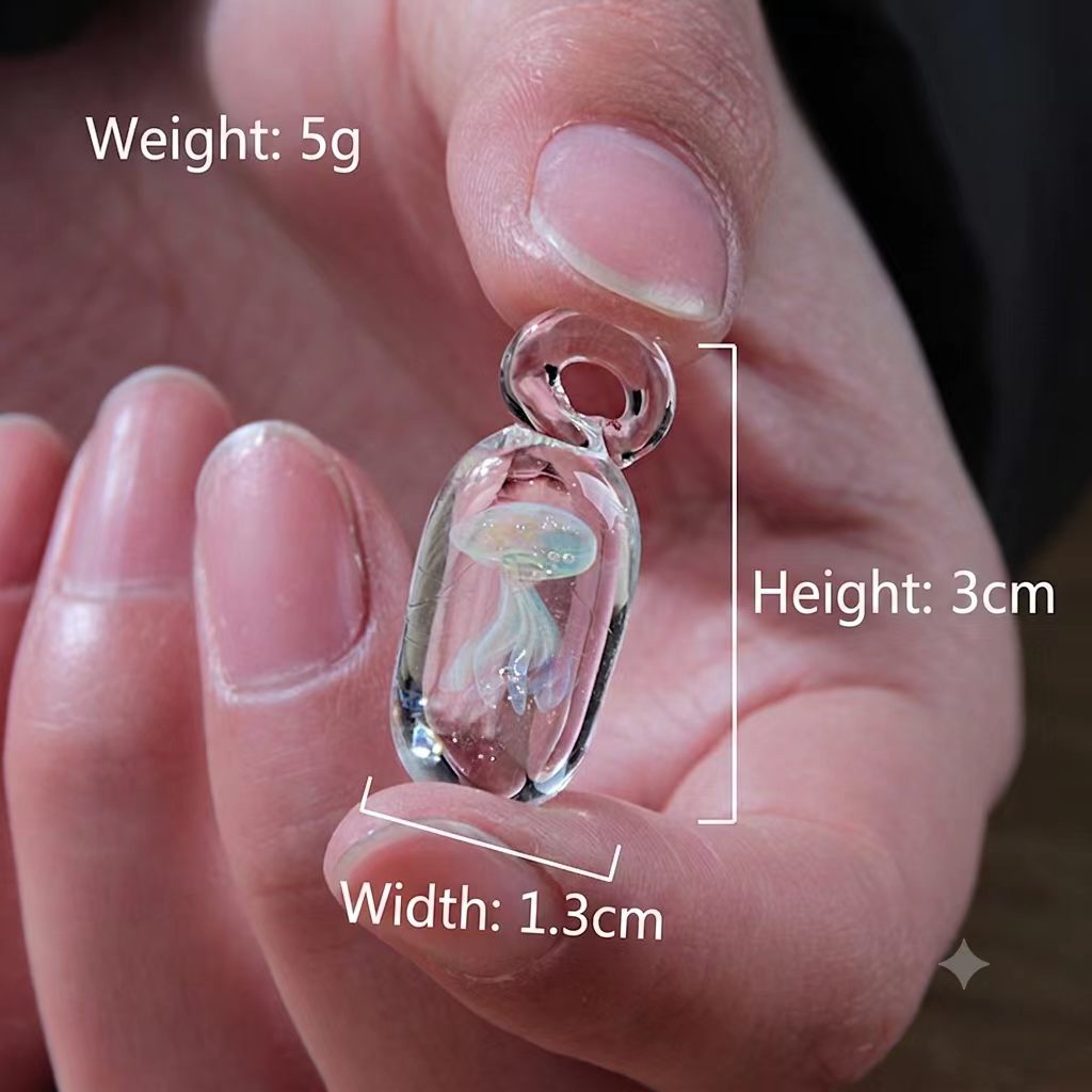 Handmade Lampwork Glass, Jellyfish Capsules,  Necklace/Pendant, 925 Sterling Silver, Ocean Jewelry, Unique Gift