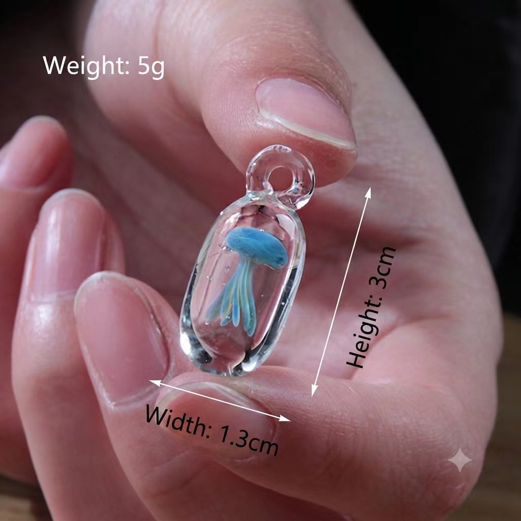 Handmade Lampwork Glass, Jellyfish Capsules,  Necklace/Pendant, 925 Sterling Silver, Ocean Jewelry, Unique Gift