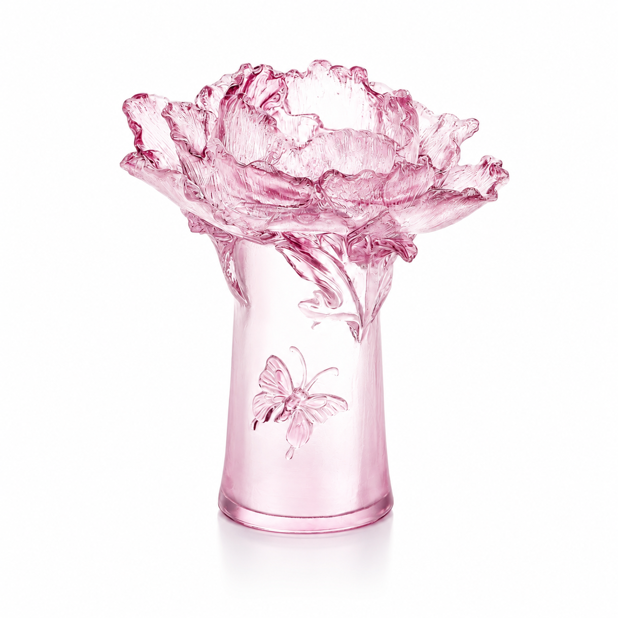 Traditional exquisite glass peony vase, decorative piece for living room, reception desk, dining table, festive gift, light luxury art piece