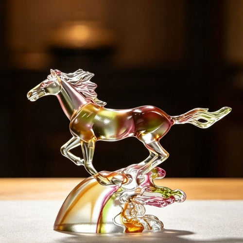 Colorful Auspicious Cloud Horse Ornament | Lucky Steed Home & Study Decor Sculpture