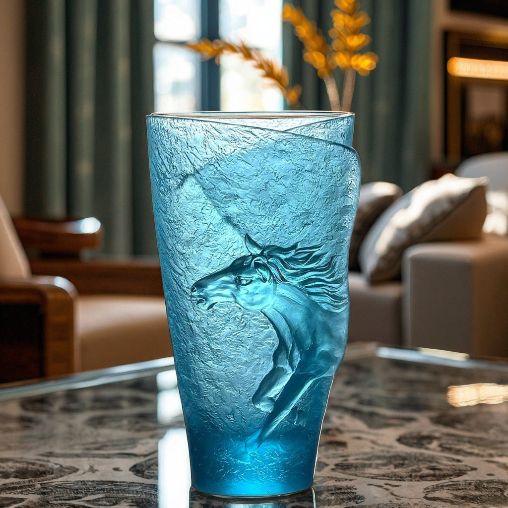 Horse Liuli Vase – Handmade Chinese Crystal Glass Art Sculpture