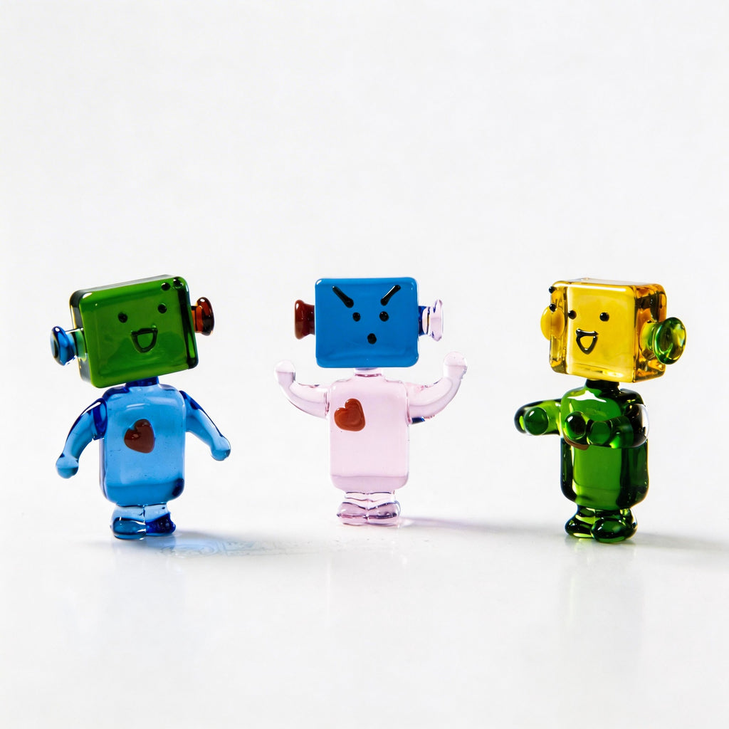 Liuli Robot Figurine Handmade Glass Art Sculpture for Desk Decor