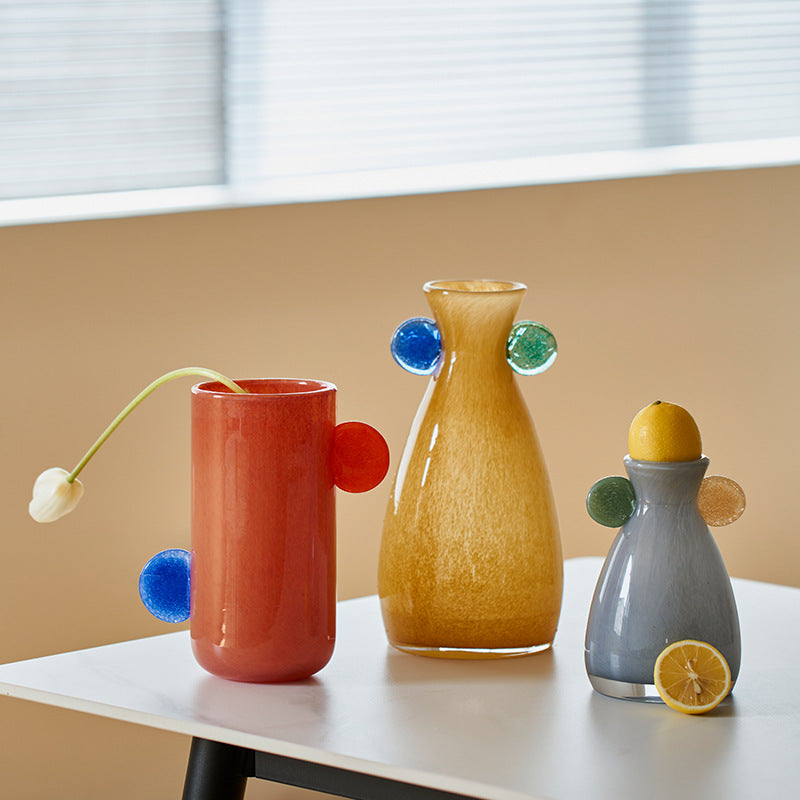 New Handmade Double-Handle Gradient Vintage-Style Small Vase for Dining Table, TV Cabinet, and Flower Display as Soft Decorative Item