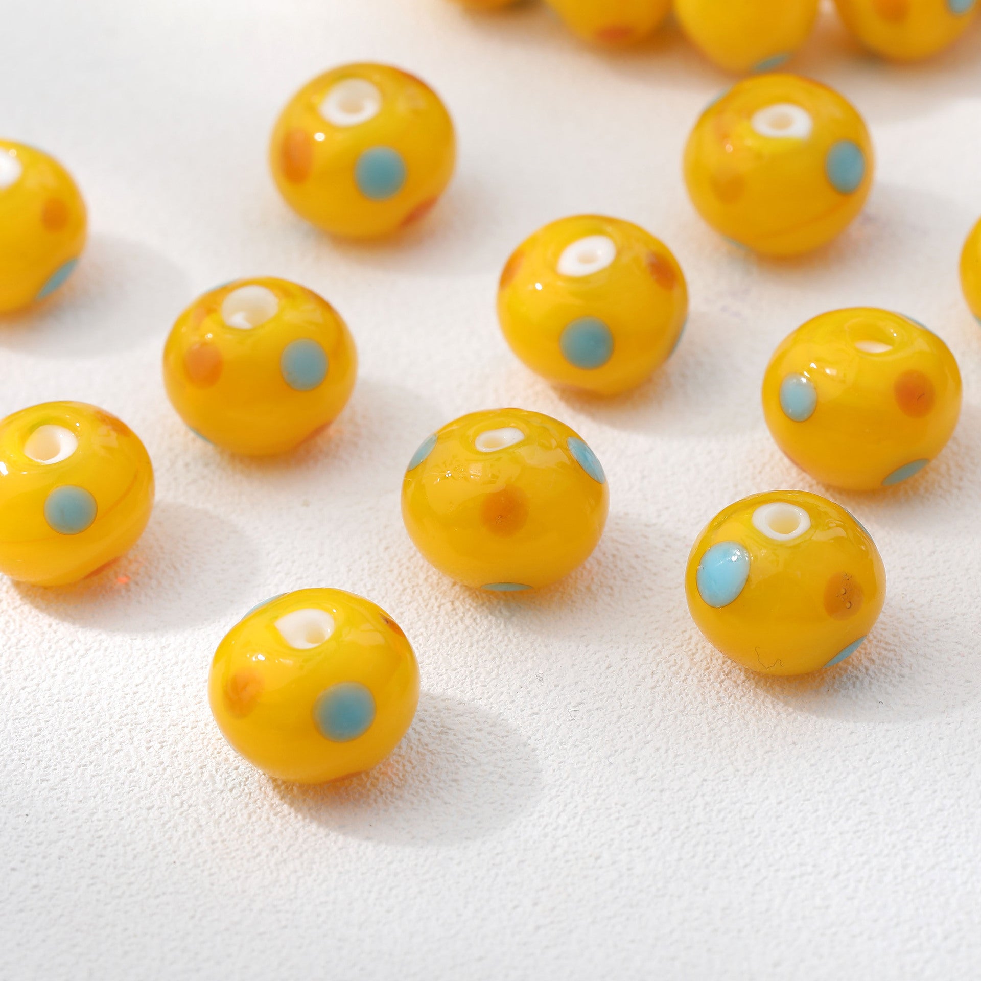 Handmade Lampwork Glass Lemon Beads, Japanese-Style Cute Yellow Polka Dot Wheel Beads, DIY Jewelry Making Supplies & Accessories