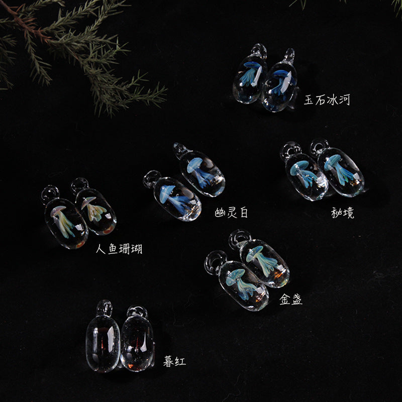 Handmade Lampwork Glass, Jellyfish Capsules,  Necklace/Pendant, 925 Sterling Silver, Ocean Jewelry, Unique Gift