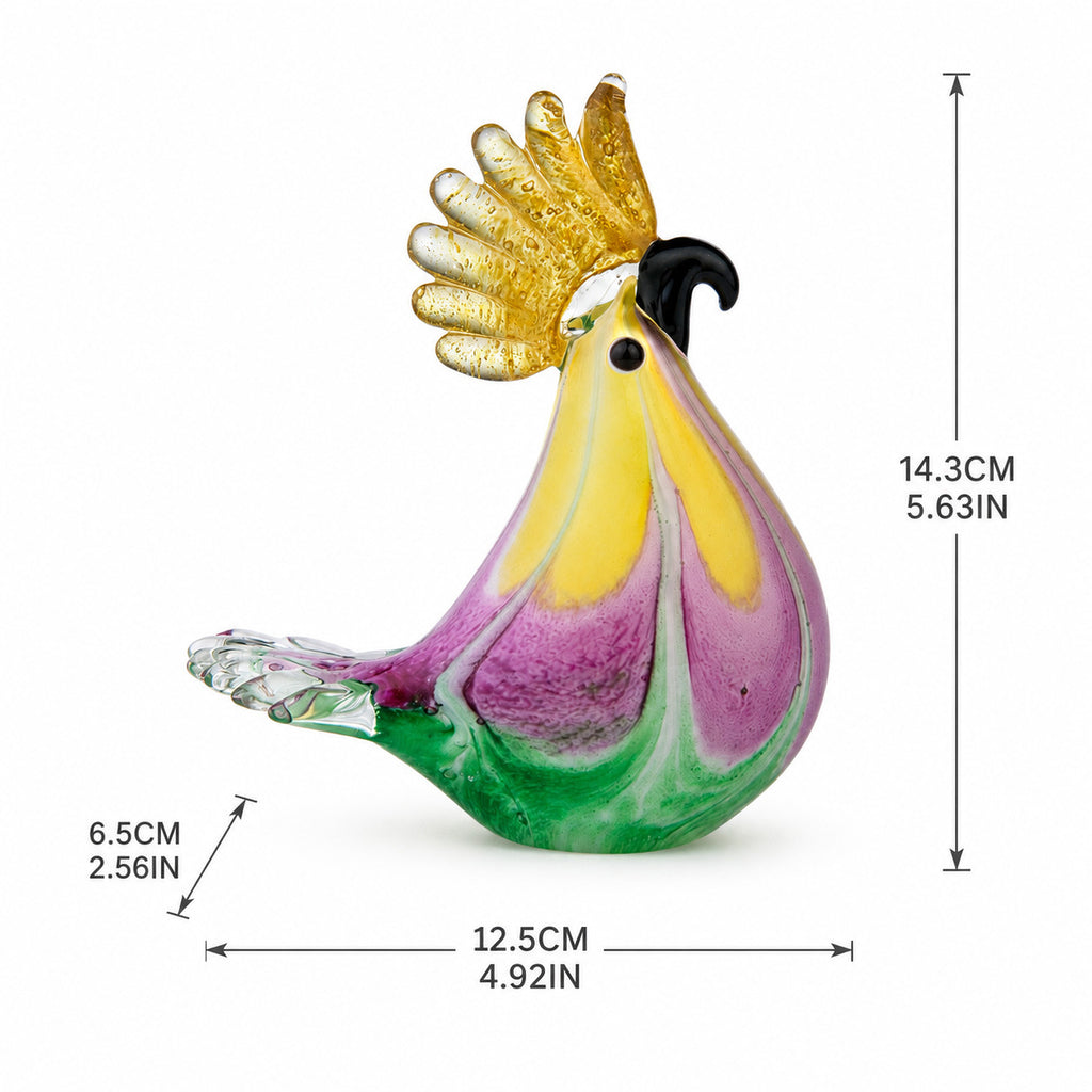 Lumia Art glass cockatoo figurine size chart 4.9 by 2.6 by 5.6 inches