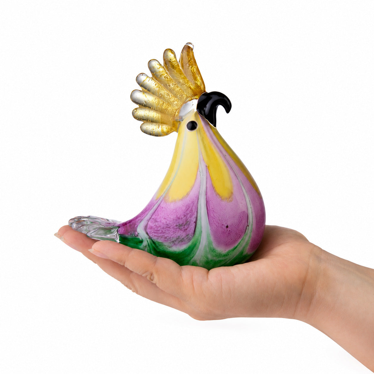 Handcrafted Glass Cockatoo Figurine – Colorful Art Glass Bird Sculpture for Home & Desk Décor