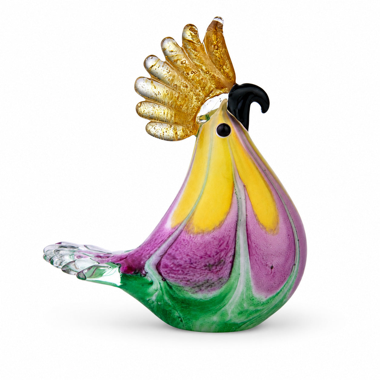 Handcrafted Glass Cockatoo Figurine – Colorful Art Glass Bird Sculpture for Home & Desk Décor