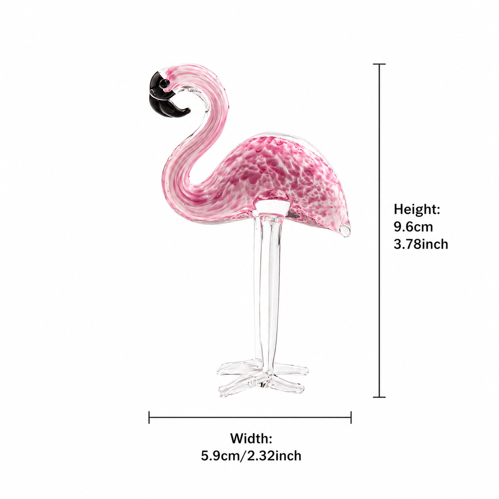 Lumia Art glass flamingo size chart tall pink red and compact pink dimensions