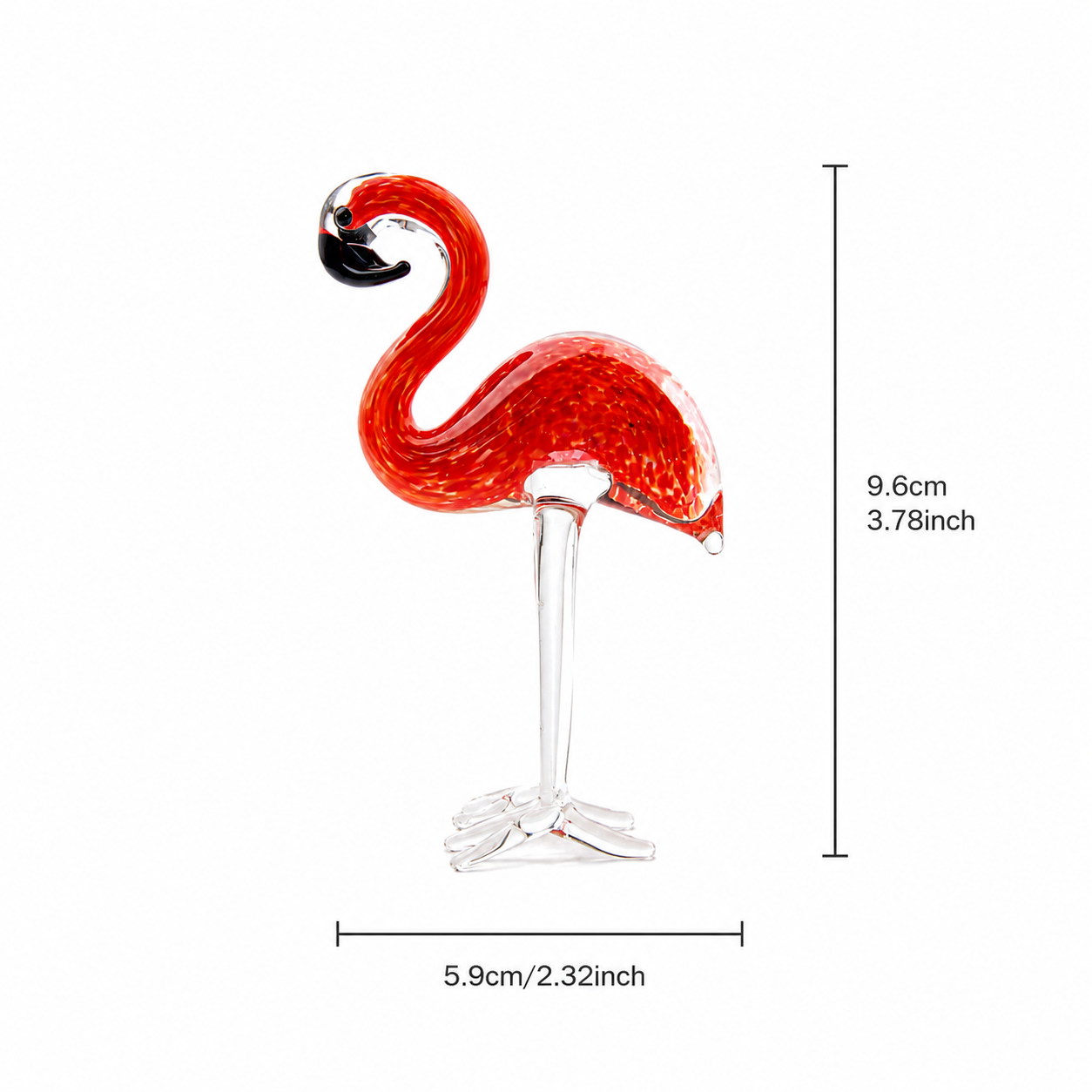 Lumia Art glass flamingo size chart tall pink red and compact pink dimensions