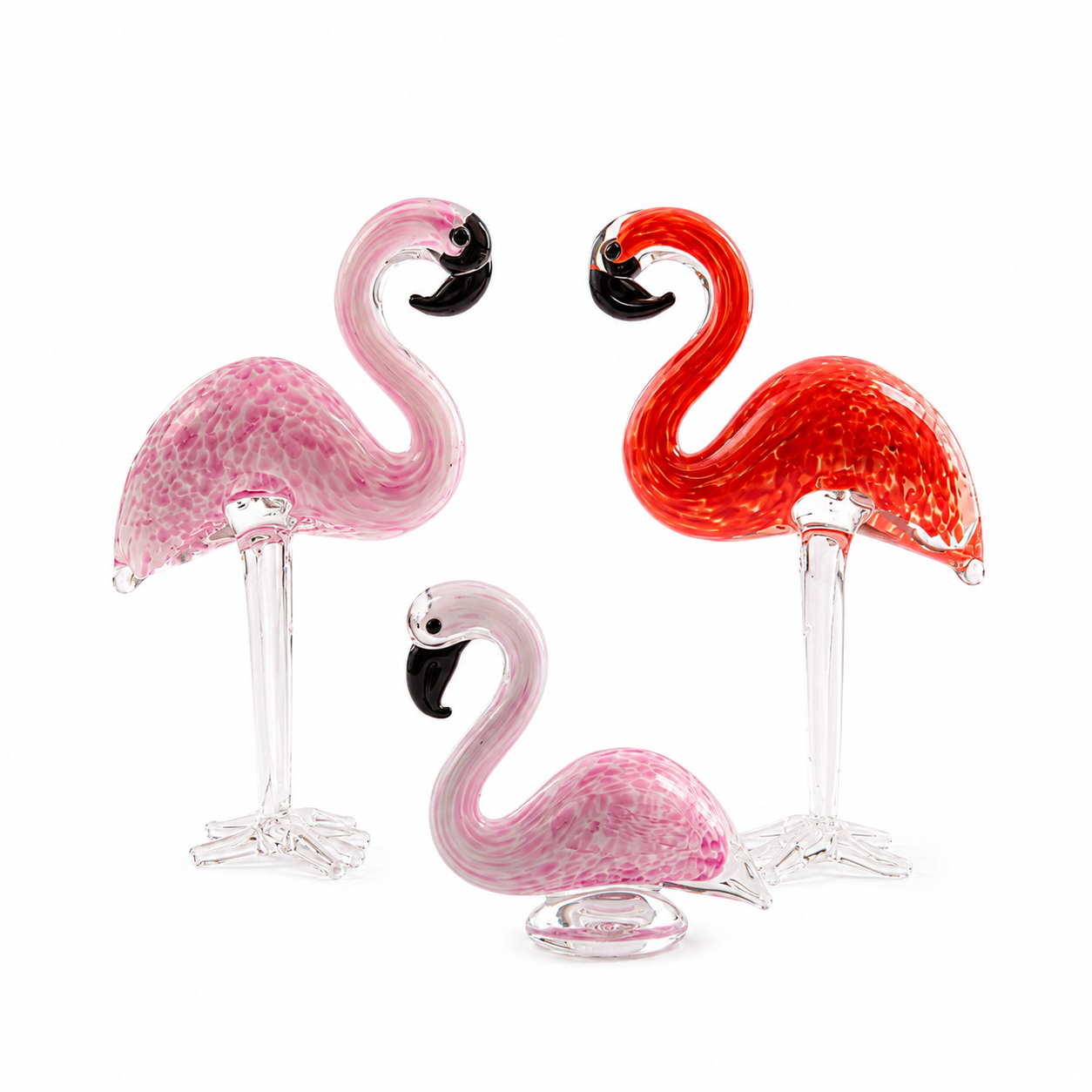 Lumia Art handmade glass flamingo decor in pink and red on white background