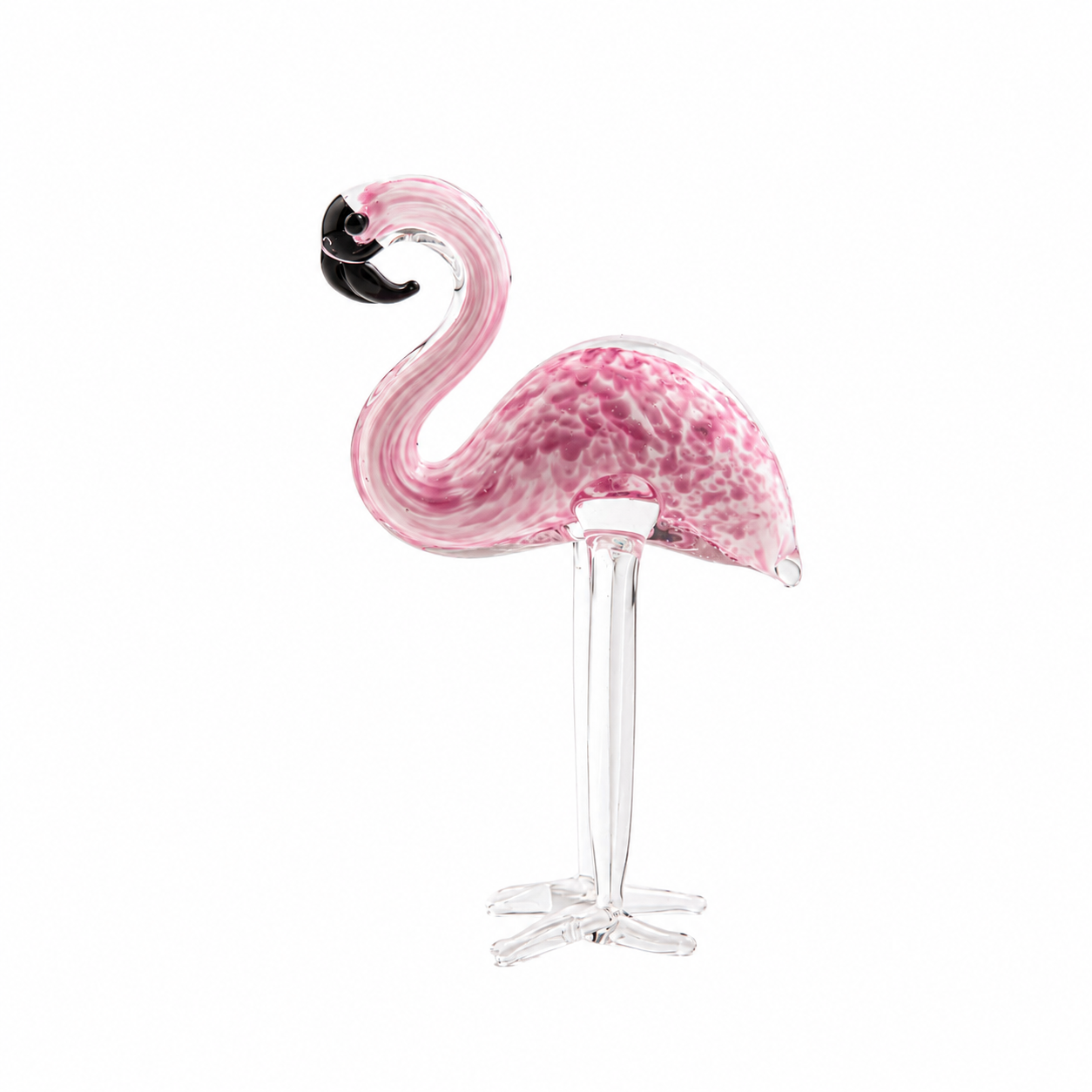 Lumia Art handmade glass flamingo decor in pink and red on white background