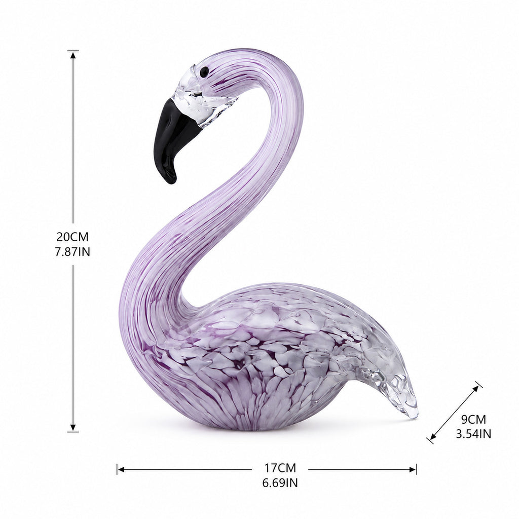 Lumia Art purple glass flamingo size chart 6.7 by 3.5 by 7.9 inches