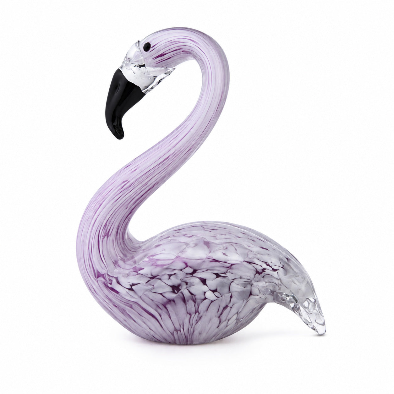 Lumia Art handmade purple glass flamingo decor on white background