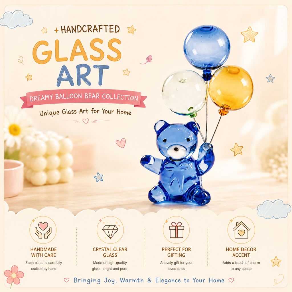 Childlike Handmade Glass Balloon Bear Ornament Craft
