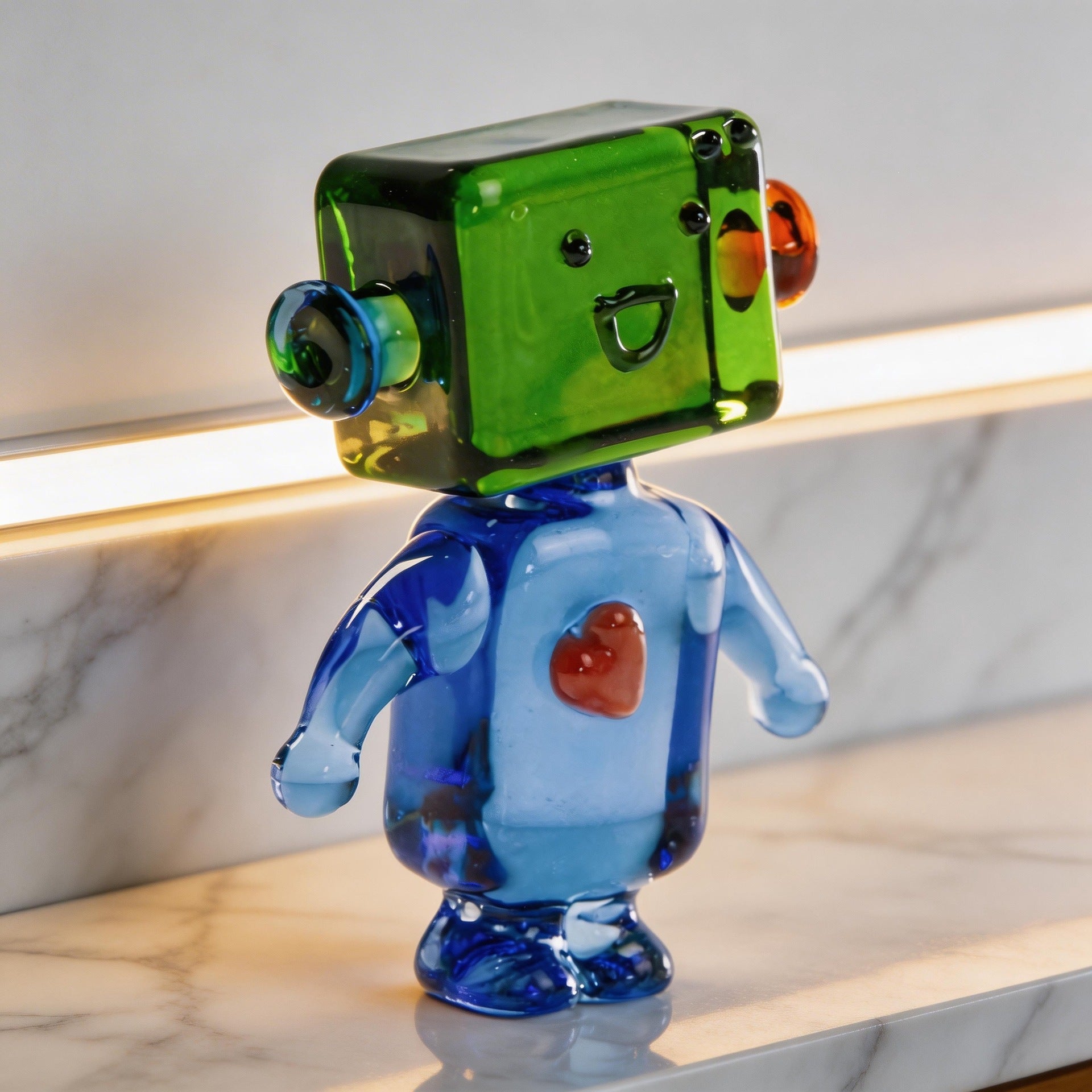 Liuli Robot Figurine Handmade Glass Art Sculpture for Desk Decor