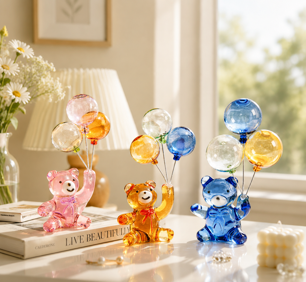 Childlike Handmade Glass Balloon Bear Ornament Craft