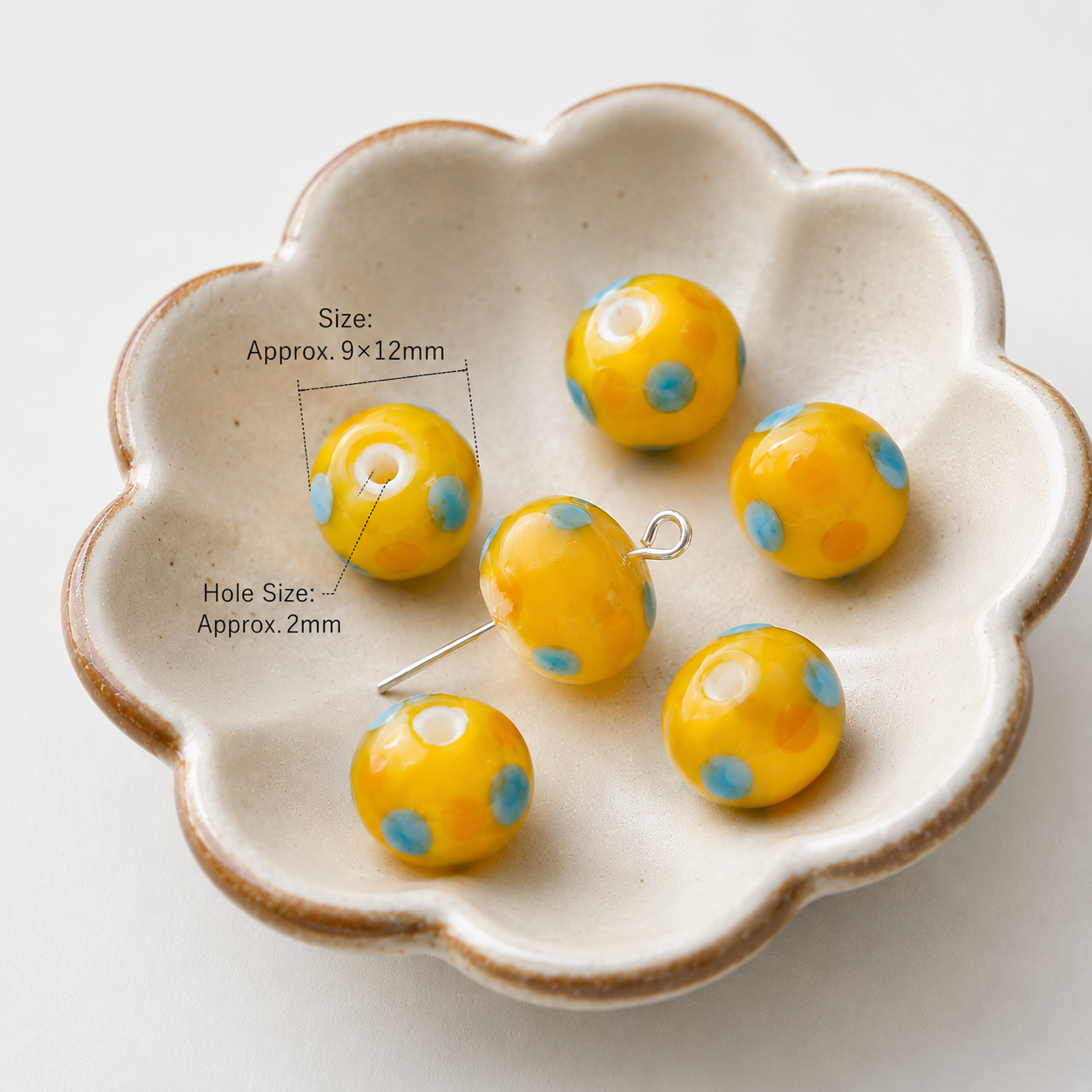 Handmade Lampwork Glass Lemon Beads, Japanese-Style Cute Yellow Polka Dot Wheel Beads, DIY Jewelry Making Supplies & Accessories