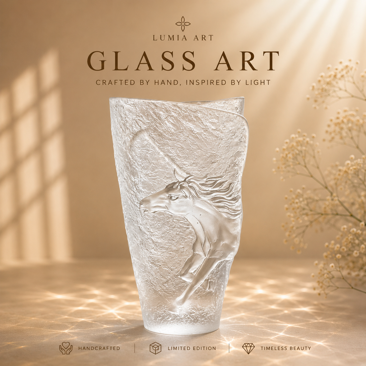 Horse Liuli Vase – Handmade Chinese Crystal Glass Art Sculpture