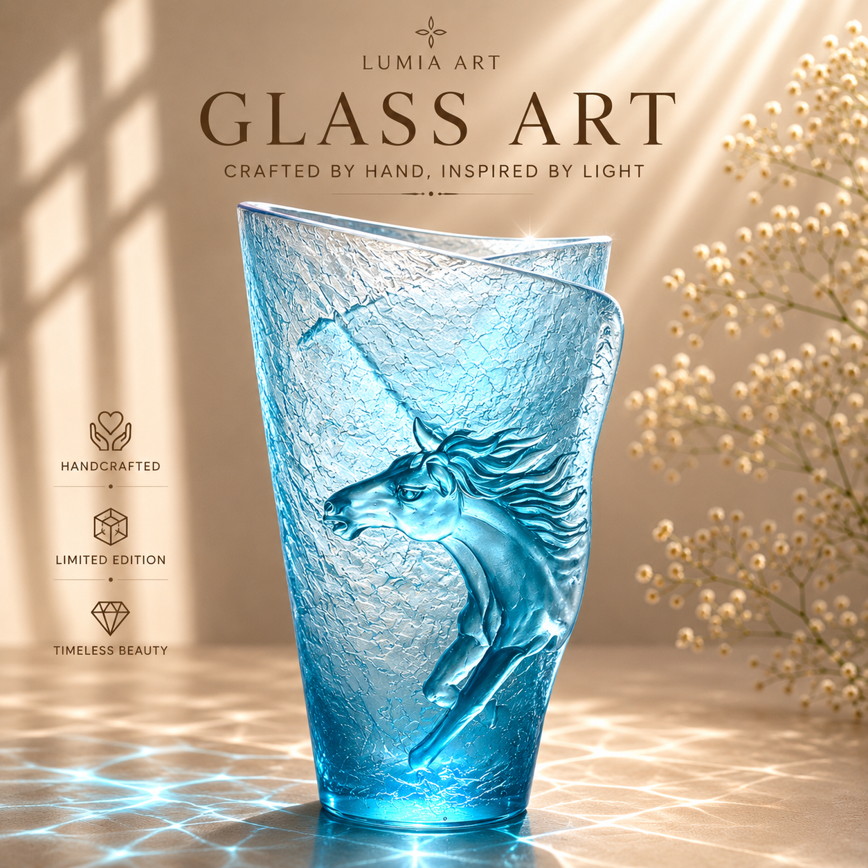 Horse Liuli Vase – Handmade Chinese Crystal Glass Art Sculpture