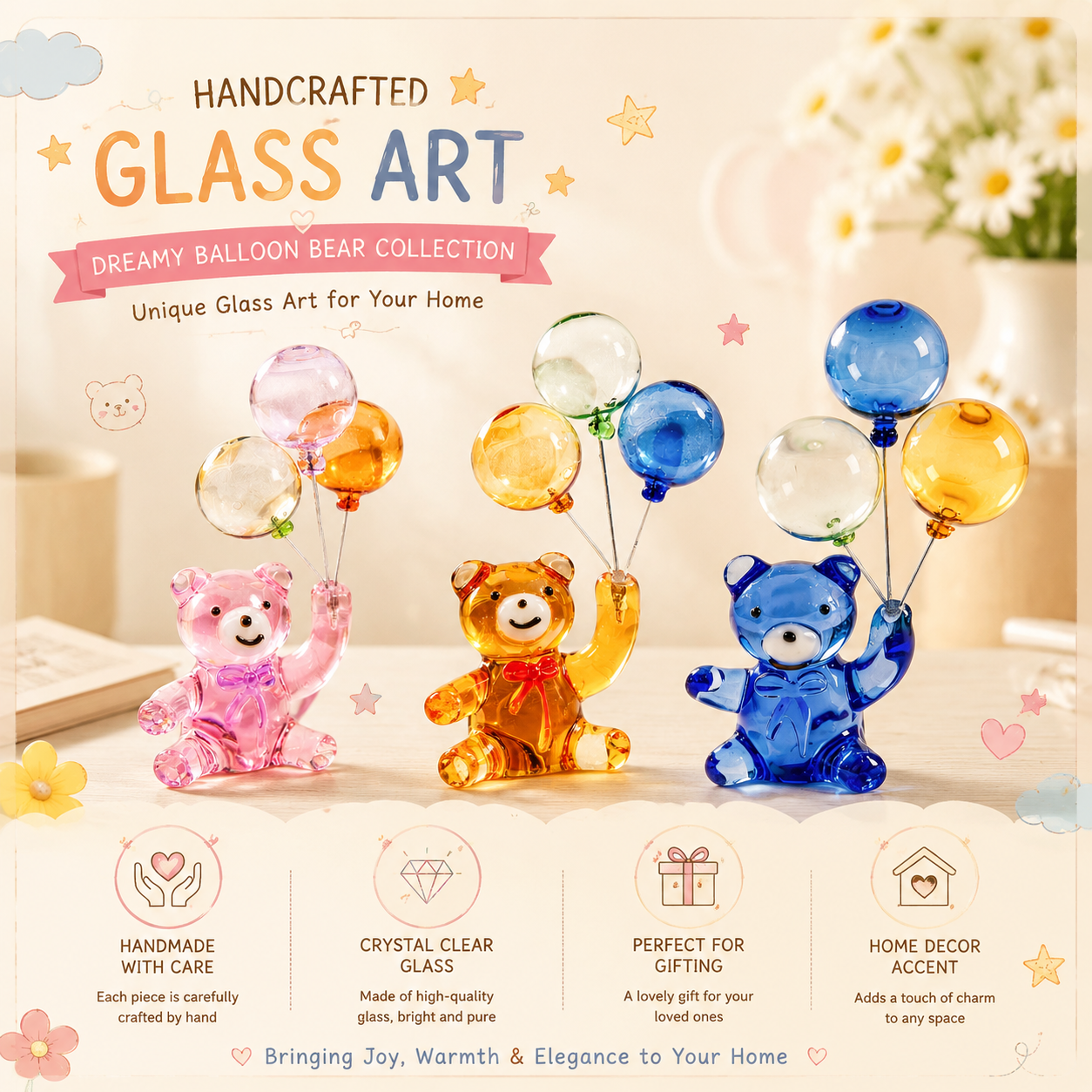 Childlike Handmade Glass Balloon Bear Ornament Craft
