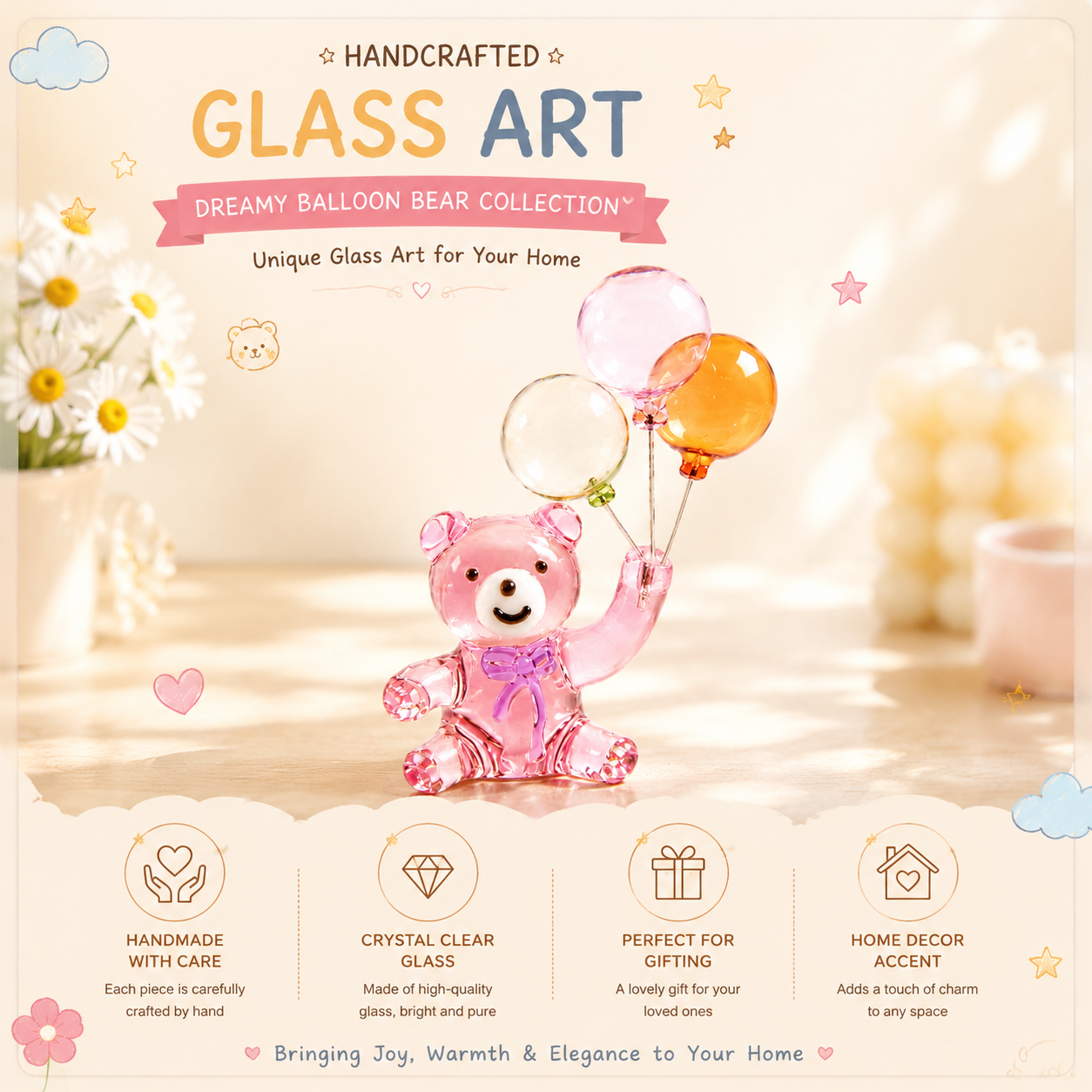 Childlike Handmade Glass Balloon Bear Ornament Craft
