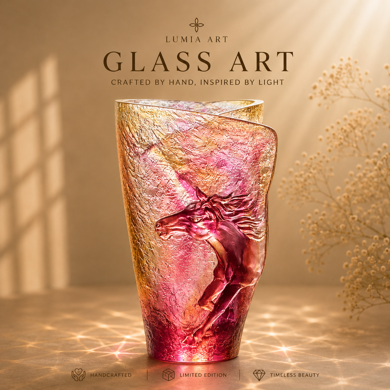 Horse Liuli Vase – Handmade Chinese Crystal Glass Art Sculpture