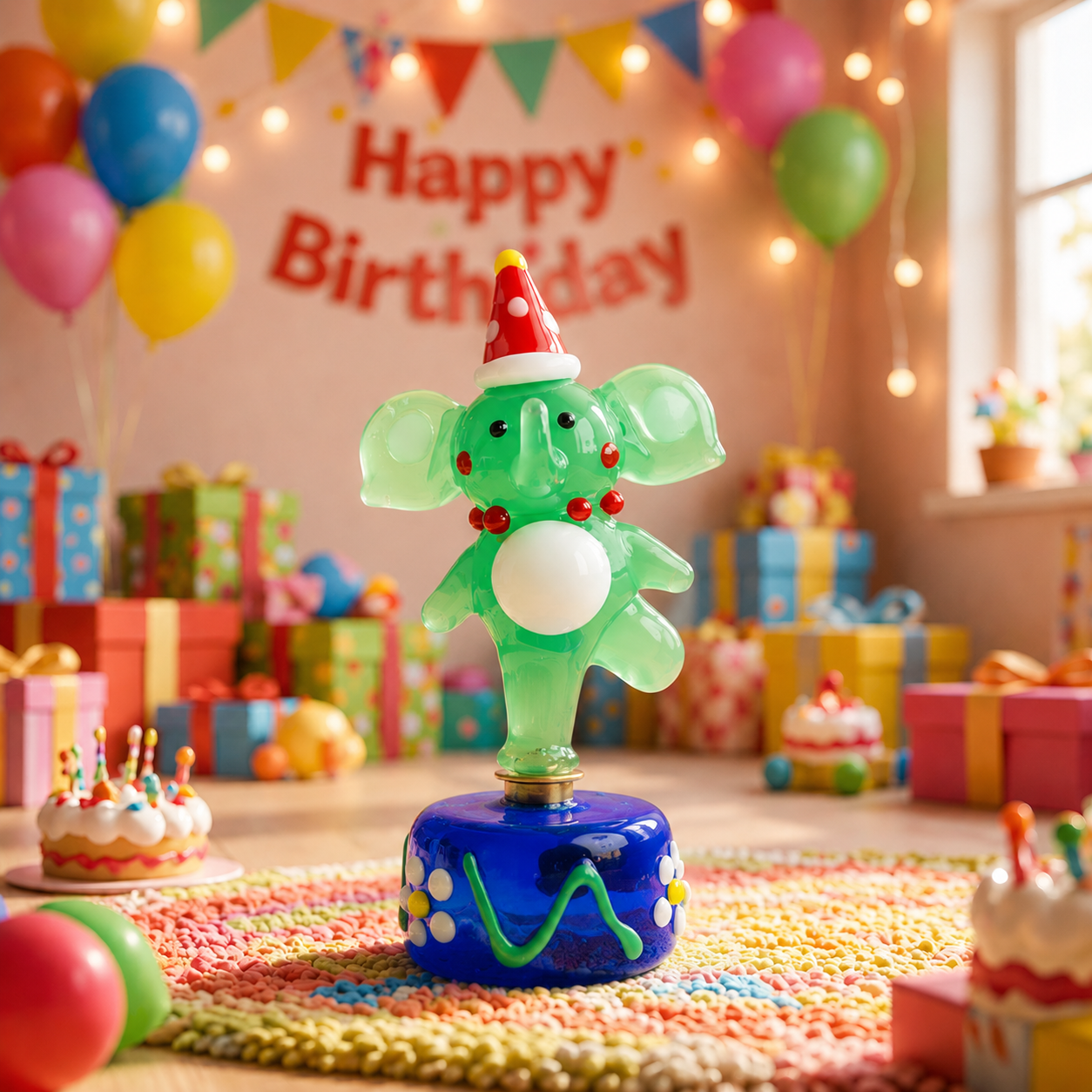Cute Glass Elephant Figurine with Rotating Base | Creative Desk Gift for Home & Office