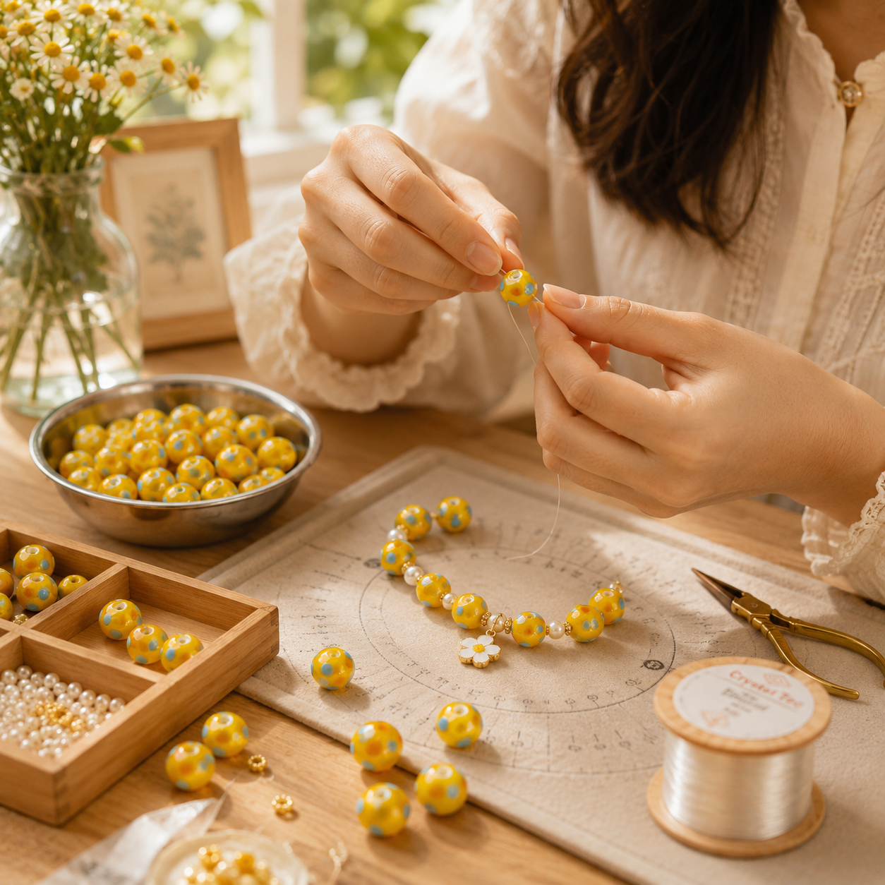 Handmade Lampwork Glass Lemon Beads, Japanese-Style Cute Yellow Polka Dot Wheel Beads, DIY Jewelry Making Supplies & Accessories