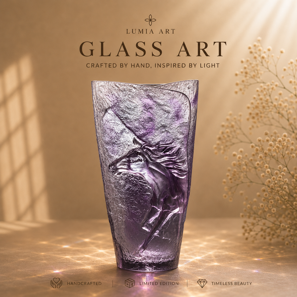 Horse Liuli Vase – Handmade Chinese Crystal Glass Art Sculpture