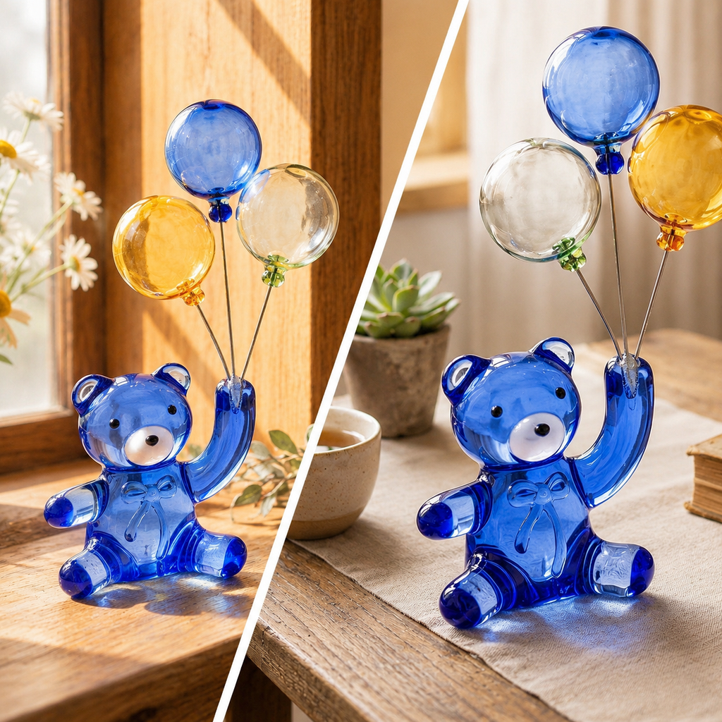 Childlike Handmade Glass Balloon Bear Ornament Craft