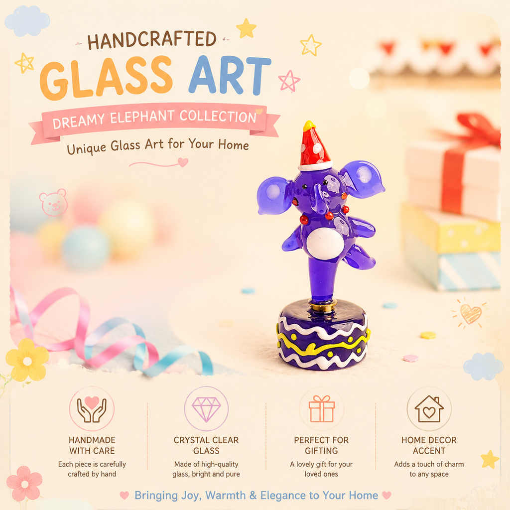 Cute Glass Elephant Figurine with Rotating Base | Creative Desk Gift for Home & Office