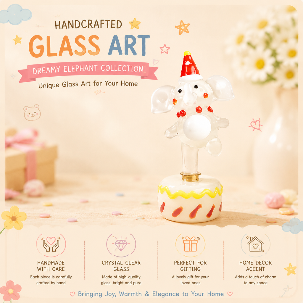 Cute Glass Elephant Figurine with Rotating Base | Creative Desk Gift for Home & Office