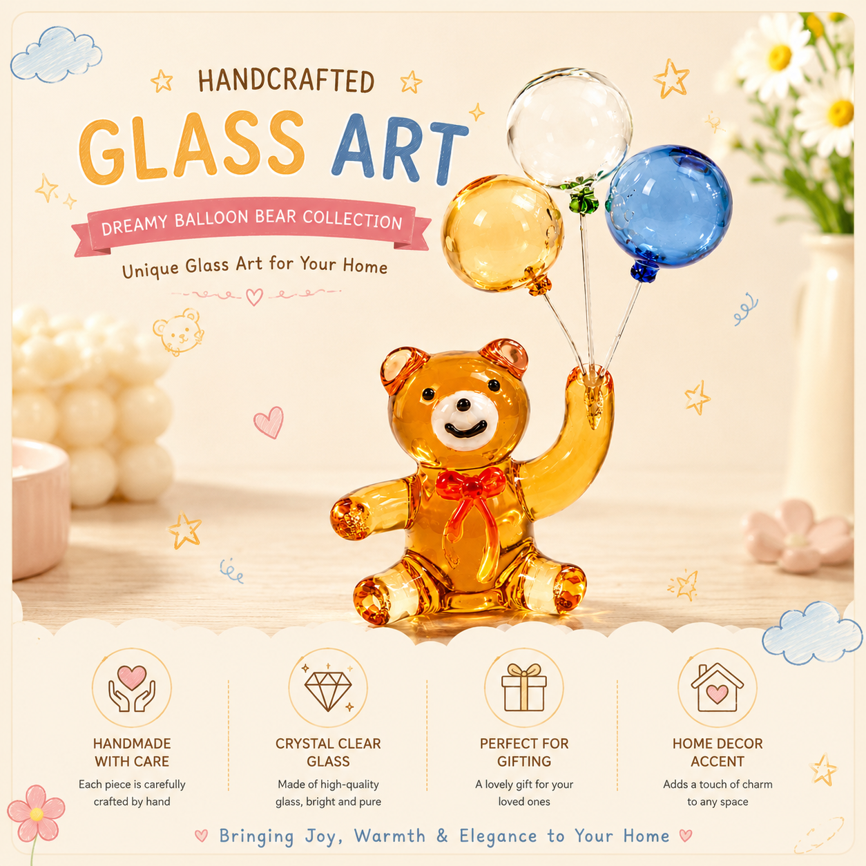 Childlike Handmade Glass Balloon Bear Ornament Craft