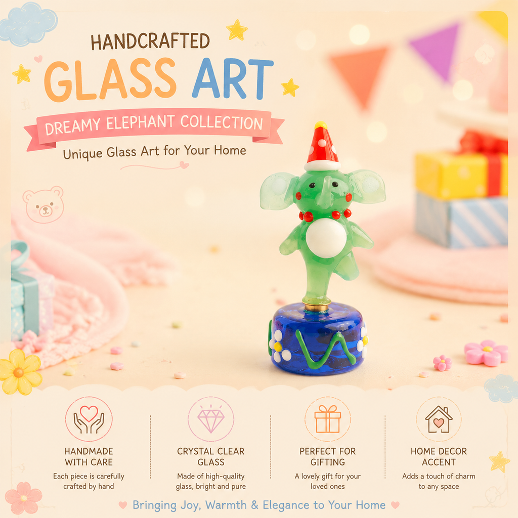 Cute Glass Elephant Figurine with Rotating Base | Creative Desk Gift for Home & Office